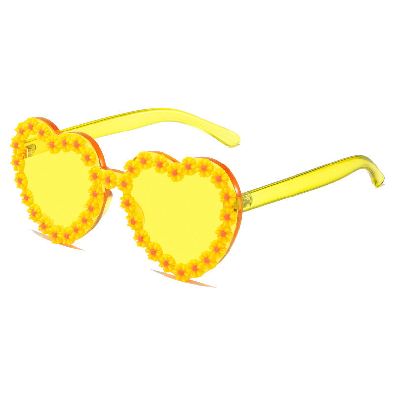 Wholesale PC Flower Sticker Double Heart Frame Sunglasses